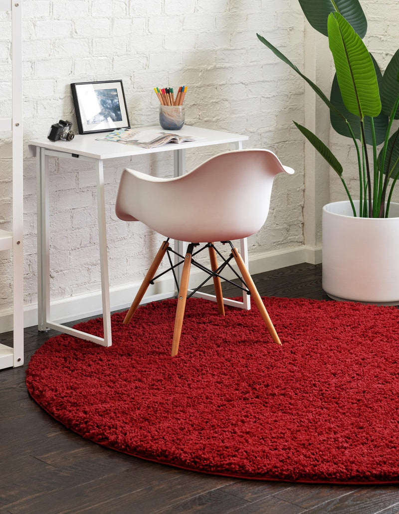 Cozy Comfort Shag Collection Area Rug - Hearthside (Cherry Red) Round Cherry Red lifestyle 9