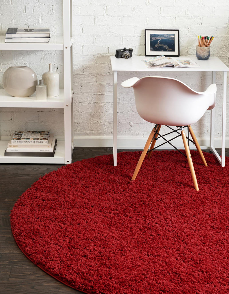 Cozy Comfort Shag Collection Area Rug - Hearthside (Cherry Red) Round Cherry Red lifestyle 14