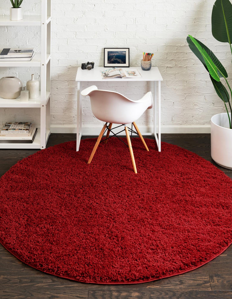 Cozy Comfort Shag Collection Area Rug - Hearthside (Cherry Red) Round Cherry Red lifestyle 17