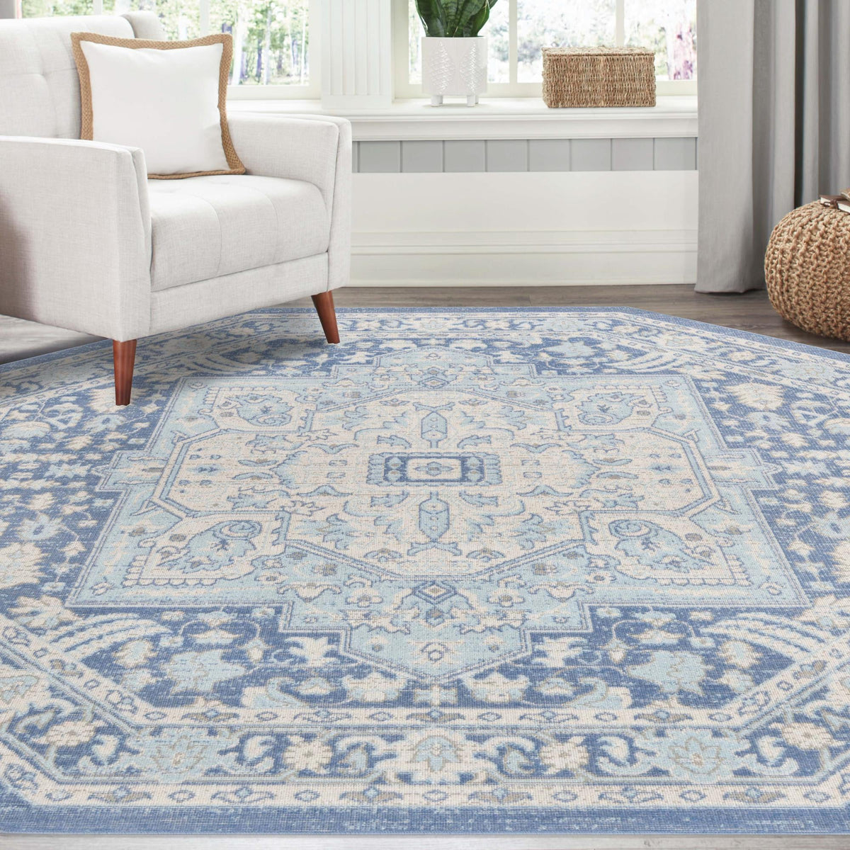 Savannah Series Collection Area Rug - Charleston (French Blue) Octagon French Blue lifestyle 78