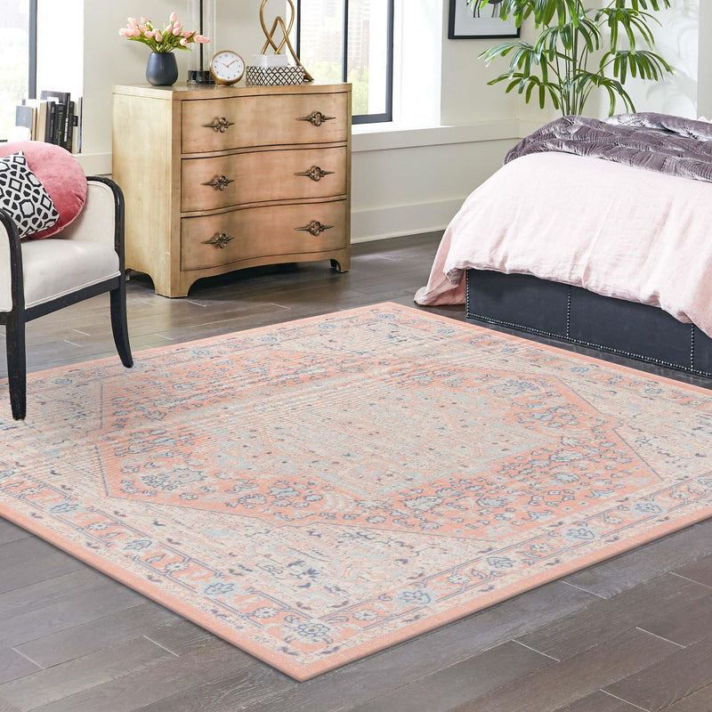Savannah Series Collection Area Rug - Charleston (Powder Pink) Square Powder Pink lifestyle 79