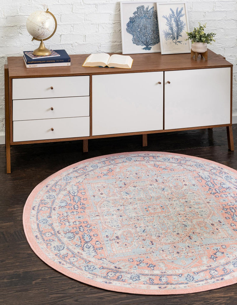 Savannah Series Collection Area Rug - Charleston (Powder Pink) Round Powder Pink lifestyle 22