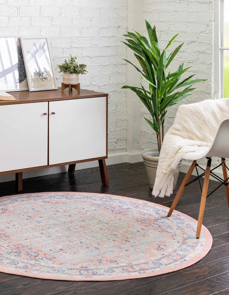 Savannah Series Collection Area Rug - Charleston (Powder Pink) Round Powder Pink lifestyle 27