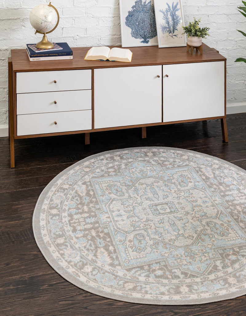 Savannah Series Collection Area Rug - Charleston (Cloud Gray) Round Cloud Gray lifestyle 24
