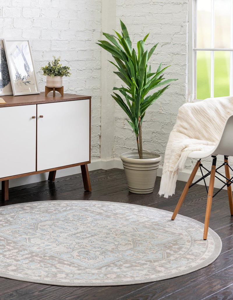 Savannah Series Collection Area Rug - Charleston (Cloud Gray) Round Cloud Gray lifestyle 29