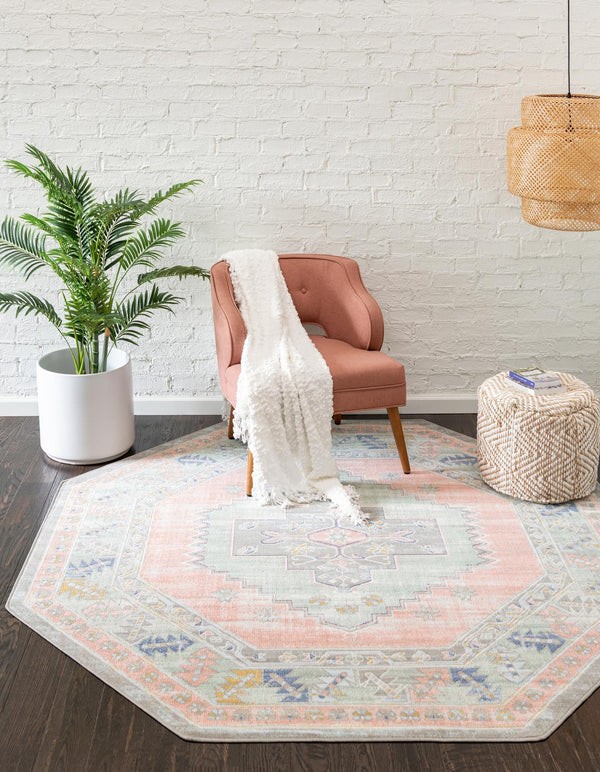 Savannah Series Collection Area Rug - Augusta (Pink) Octagon Pink lifestyle 21