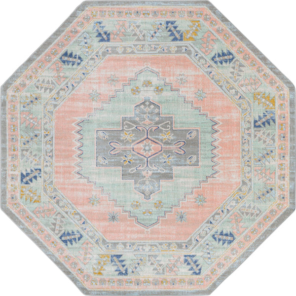 Savannah Series Collection Area Rug - Augusta (Pink) Octagon Pink lifestyle 16