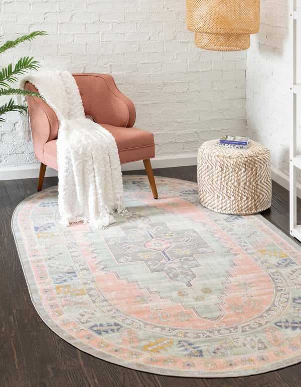 Savannah Series Collection Area Rug - Augusta (Pink) Oval Pink lifestyle 19