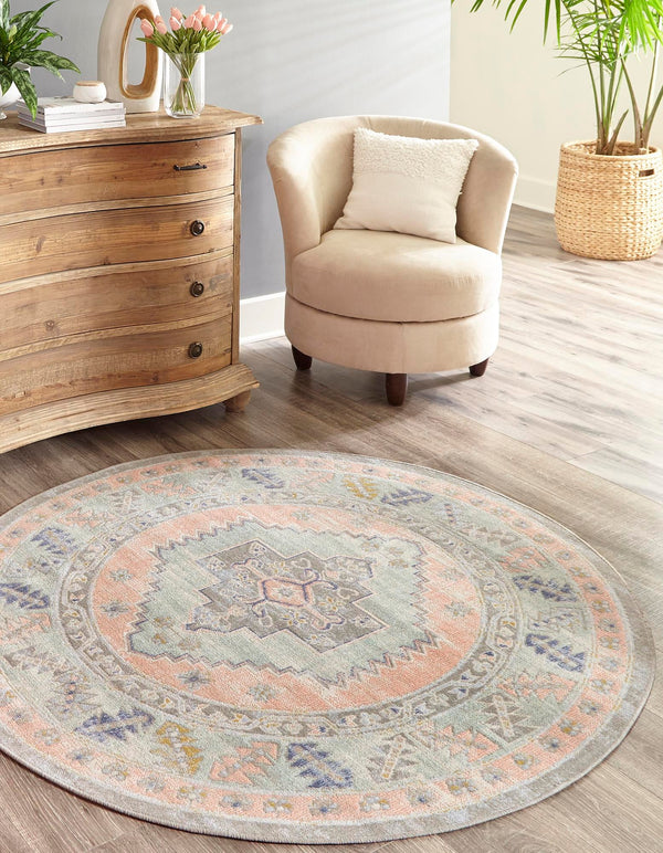 Savannah Series Collection Area Rug - Augusta (Pink) Round Pink lifestyle 22