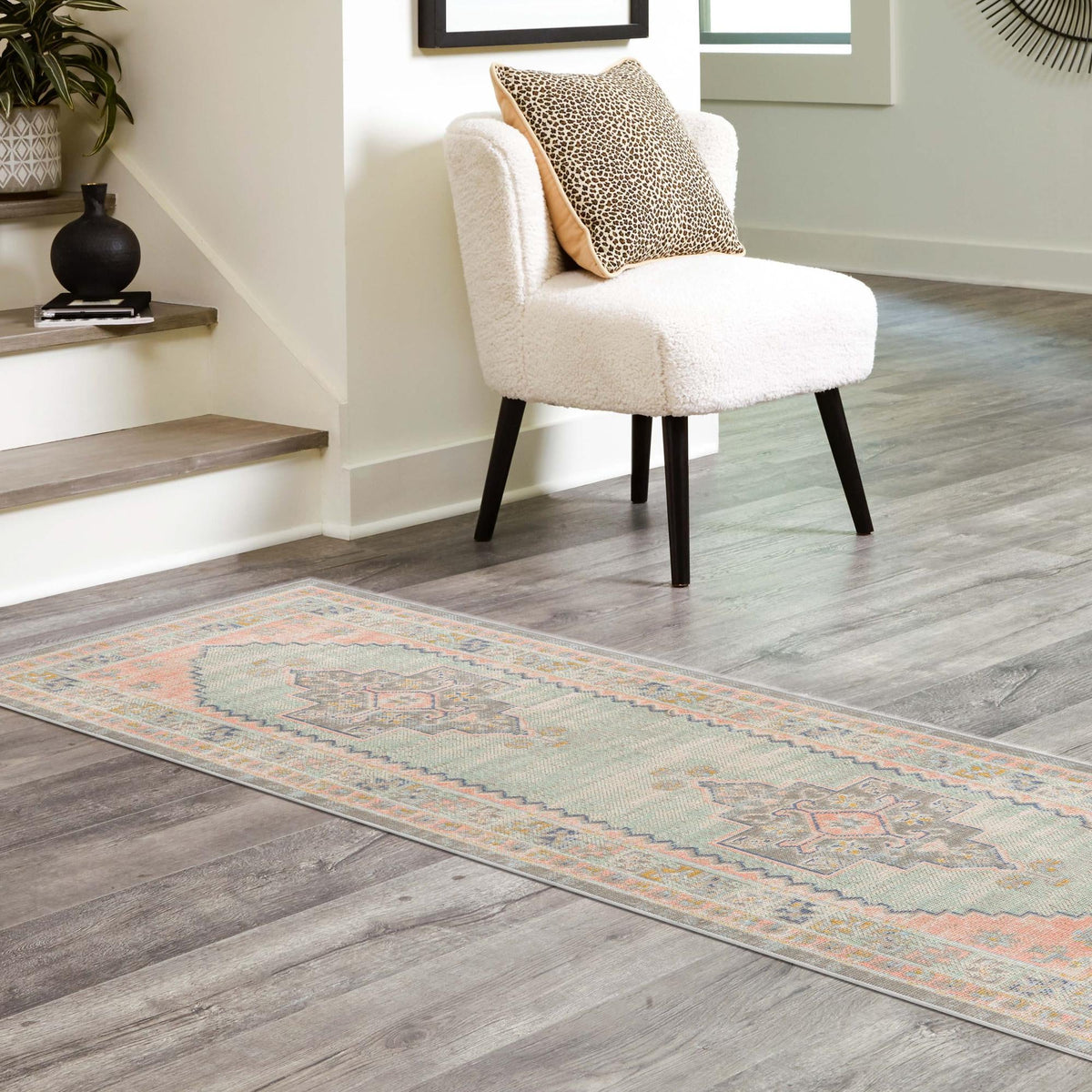 Savannah Series Collection Area Rug - Augusta (Pink) Runner Pink lifestyle 82