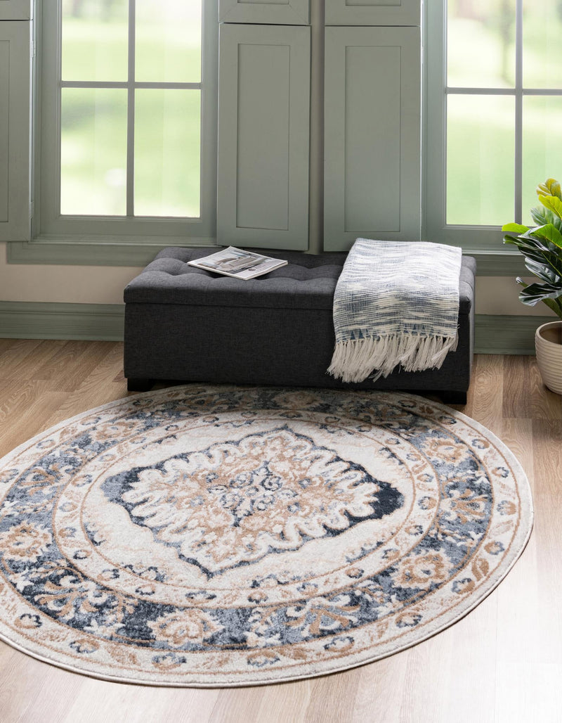 Cambridge Classics Collection Area Rug - Fitzwilliam (Cream) Round Cream lifestyle 22