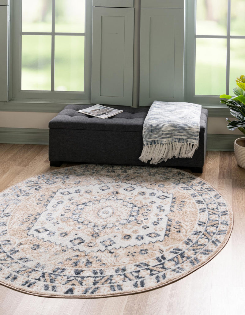 Cambridge Classics Collection Area Rug - Magdalene (Beige) Round Beige lifestyle 18