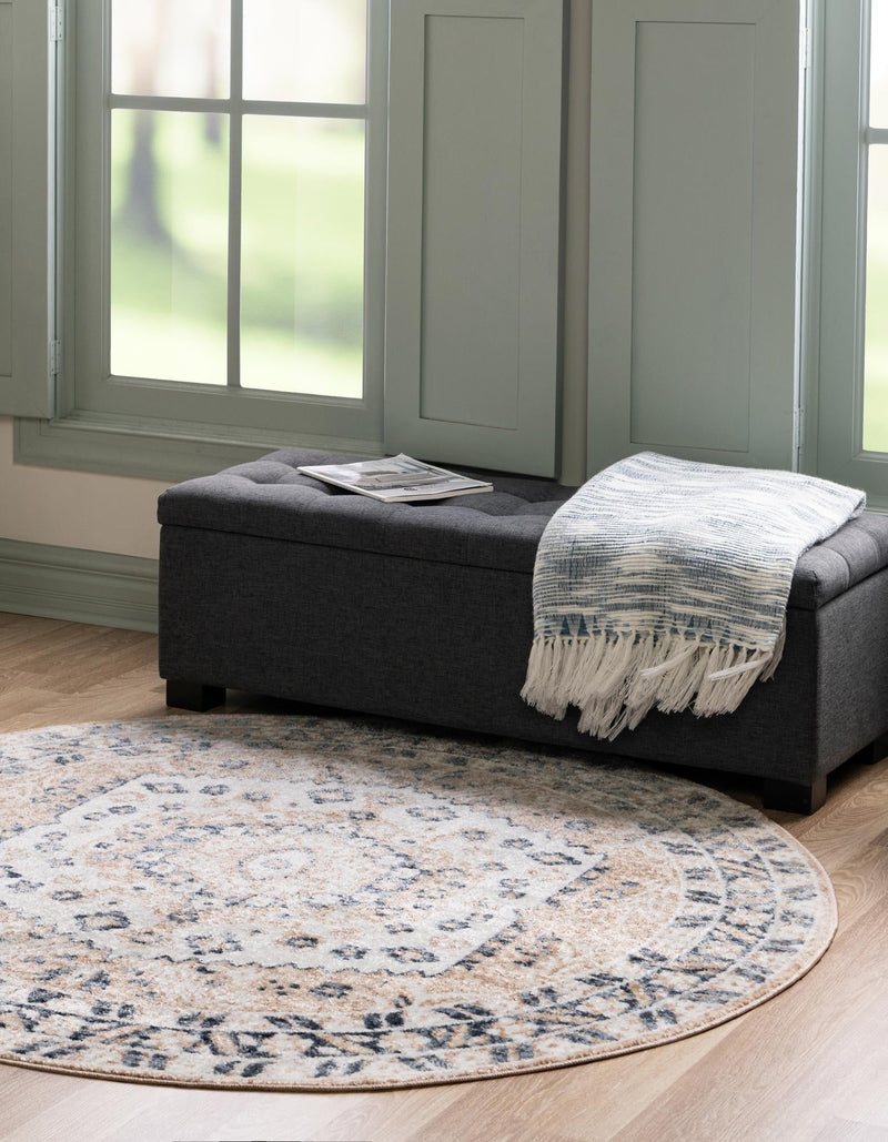 Cambridge Classics Collection Area Rug - Magdalene (Beige) Round Beige lifestyle 24