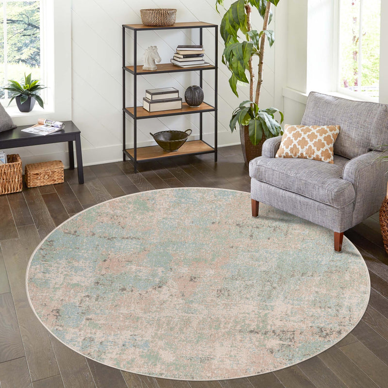 Lagoon Oasis Collection Area Rug - Seagrass Round Teal lifestyle 89