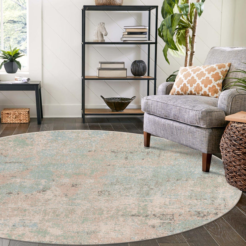 Lagoon Oasis Collection Area Rug - Seagrass Round Teal lifestyle 94