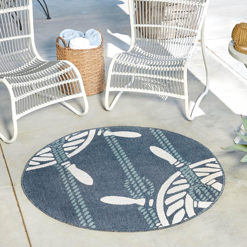 Seaside Haven Rugs Collection Area Rug - Harbor Round Navy Blue lifestyle 35