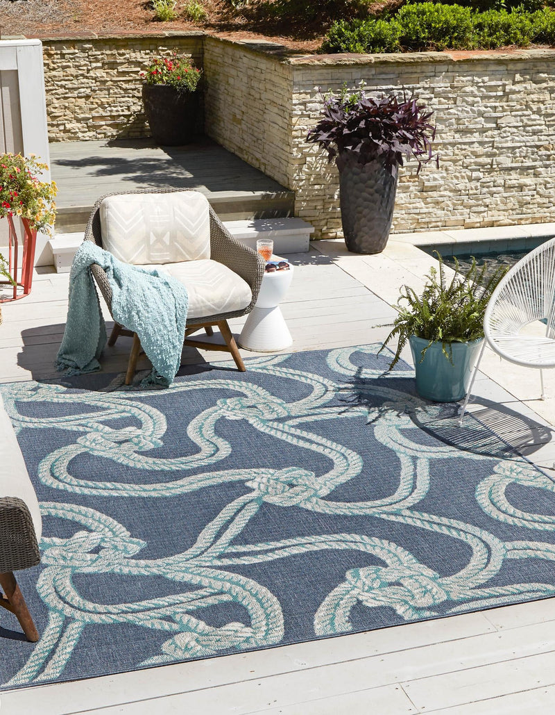 Seaside Haven Rugs Collection Area Rug - Boardwalk Square Navy Blue lifestyle 24