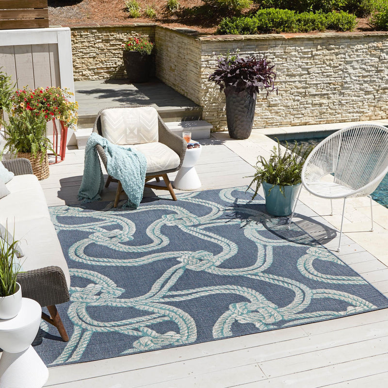 Seaside Haven Rugs Collection Area Rug - Boardwalk Square Navy Blue lifestyle 51