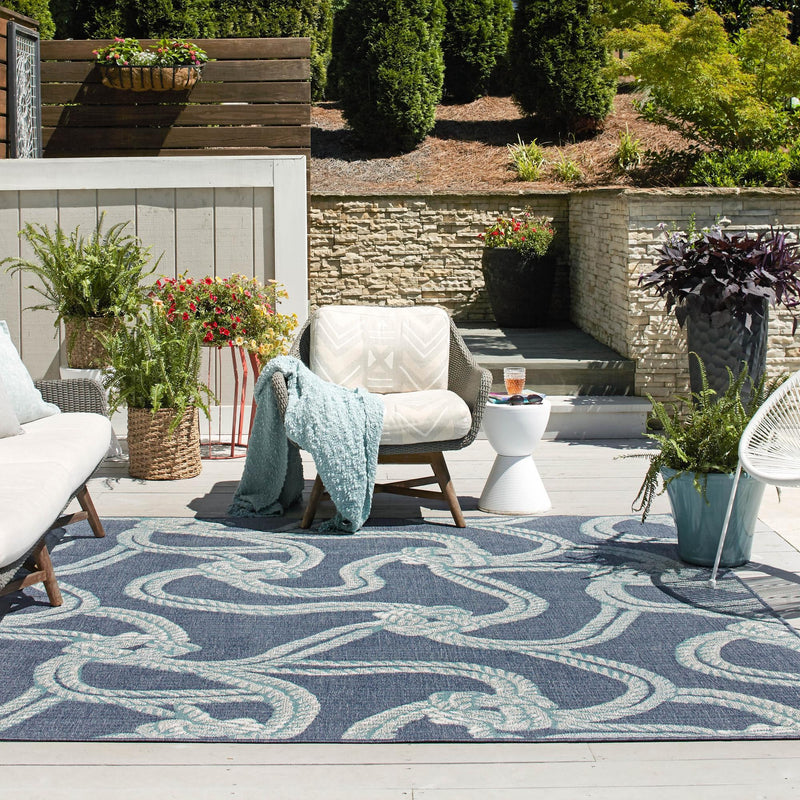 Seaside Haven Rugs Collection Area Rug - Boardwalk Square Navy Blue lifestyle 56