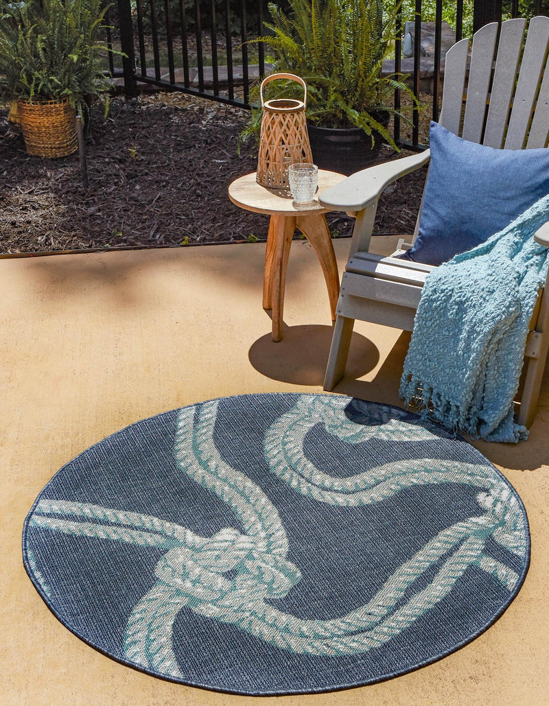Seaside Haven Rugs Collection Area Rug - Boardwalk Round Navy Blue lifestyle 25
