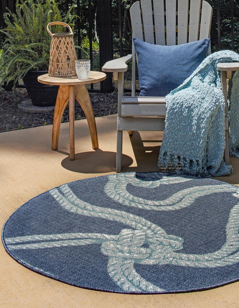 Seaside Haven Rugs Collection Area Rug - Boardwalk Round Navy Blue lifestyle 31