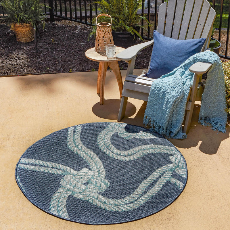 Seaside Haven Rugs Collection Area Rug - Boardwalk Round Navy Blue lifestyle 52