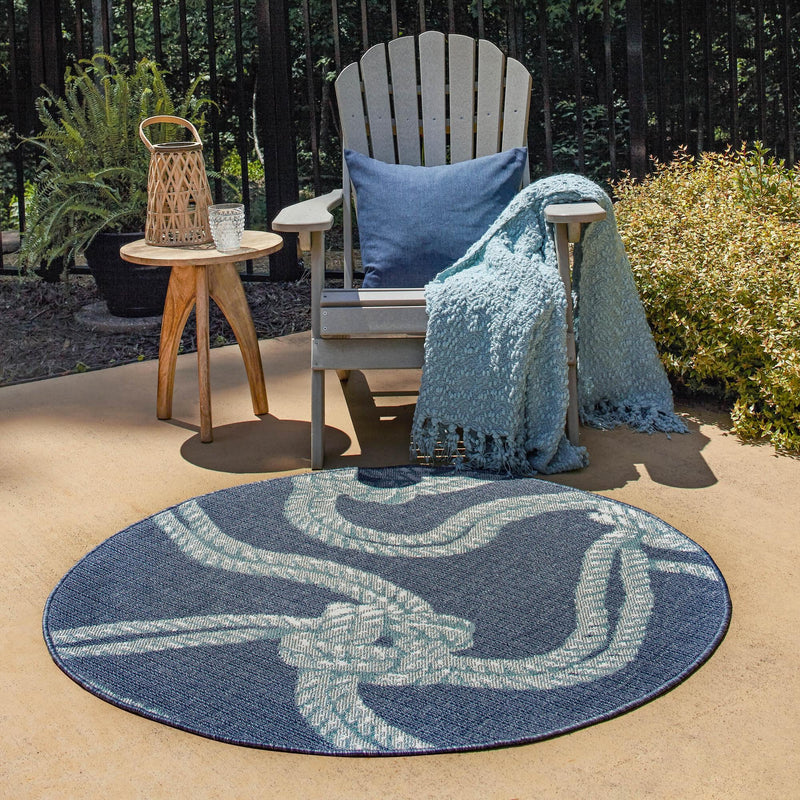 Seaside Haven Rugs Collection Area Rug - Boardwalk Round Navy Blue lifestyle 57