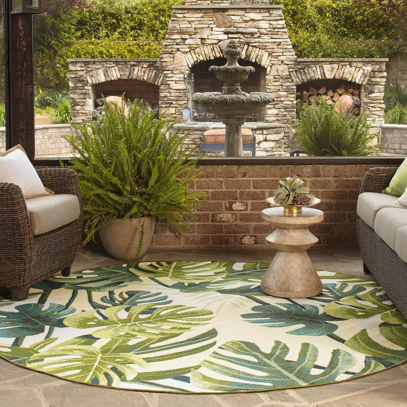 Garden Terrace Escape Collection Area Rug - Ivy Round Green lifestyle 87