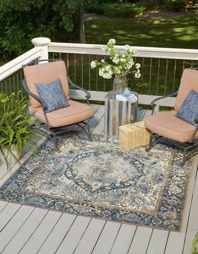 Patio Elegance Collection Area Rug - Haven Square Blue lifestyle 41