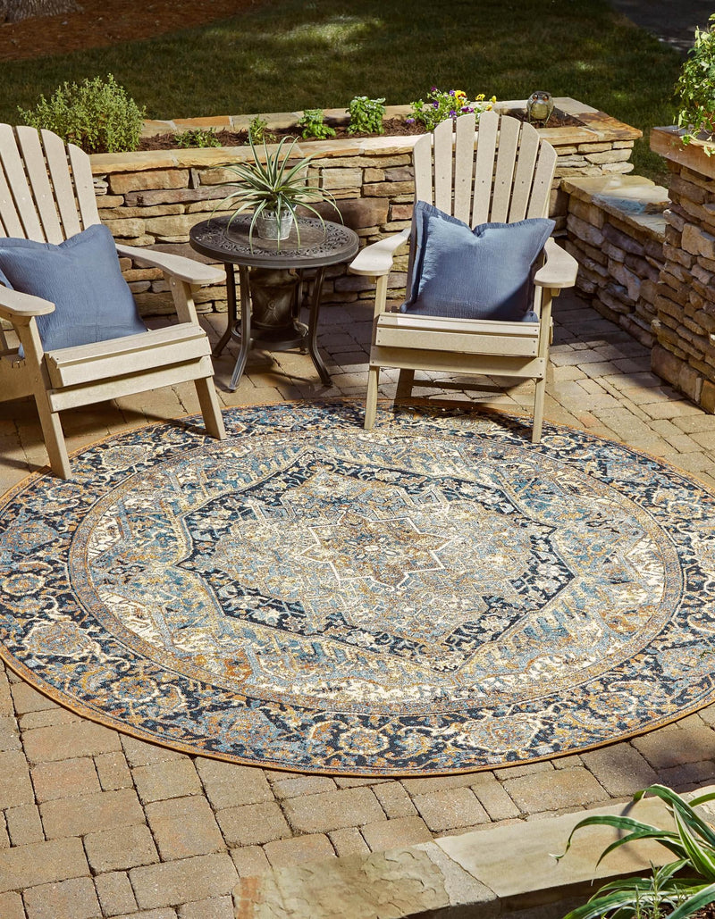 Patio Elegance Collection Area Rug - Haven Round Blue lifestyle 42