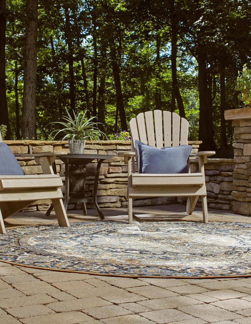 Patio Elegance Collection Area Rug - Haven Round Blue lifestyle 51