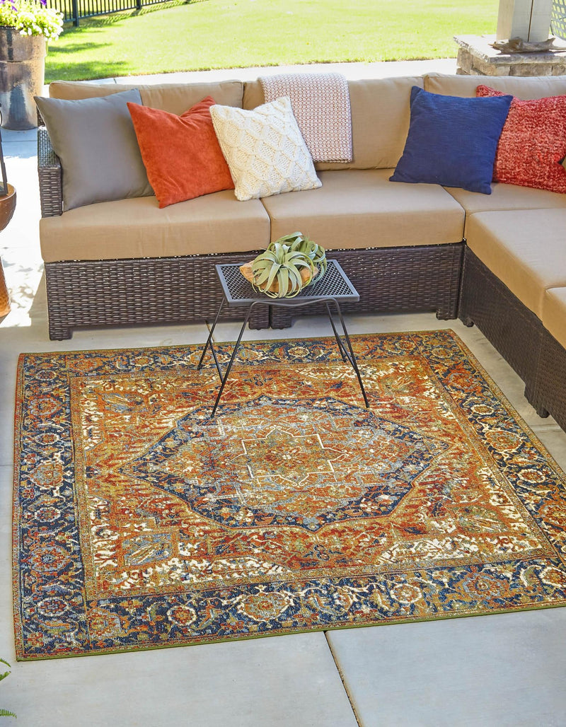 Patio Elegance Collection Area Rug - Haven Square Rust Red lifestyle 43
