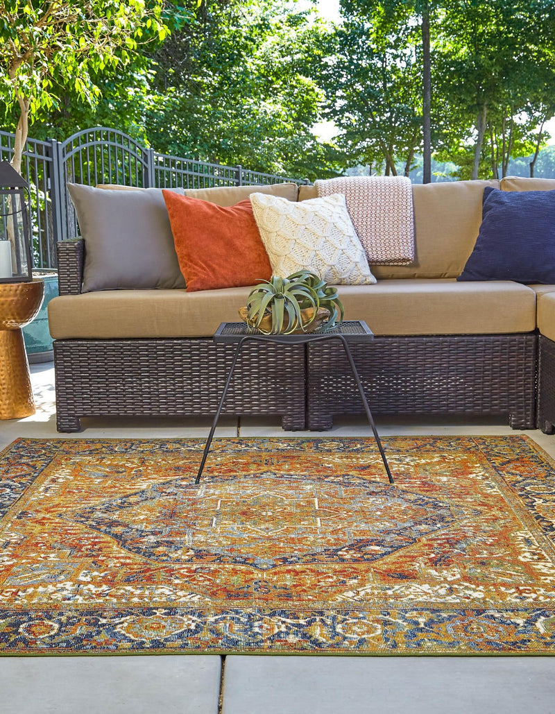 Patio Elegance Collection Area Rug - Haven Square Rust Red lifestyle 52