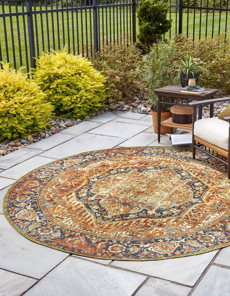 Patio Elegance Collection Area Rug - Haven Round Rust Red lifestyle 32
