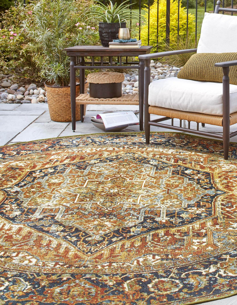 Patio Elegance Collection Area Rug - Haven Round Rust Red lifestyle 36