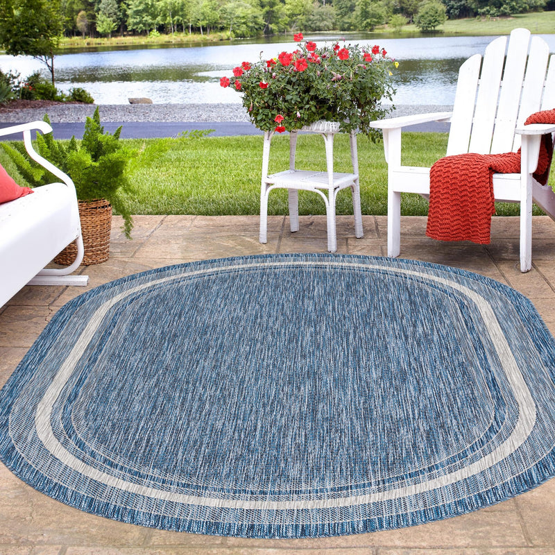 Patio Perimeter Collection Area Rug - Veranda (Blue) Oval Blue lifestyle 24