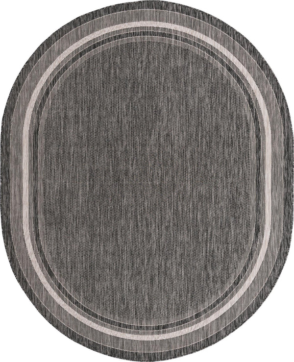 Terrace Fringe Collection Area Rug - Veranda (Black) Oval Black lifestyle 29