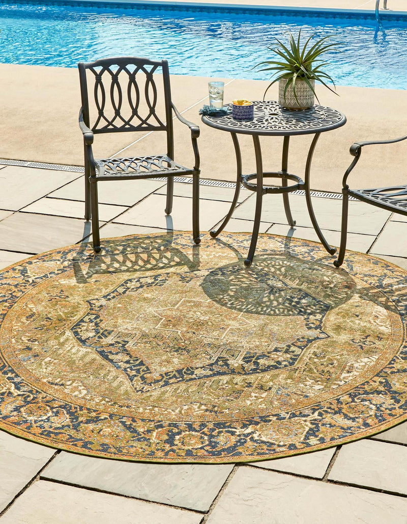 Patio Elegance Collection Area Rug - Haven Round Green lifestyle 44