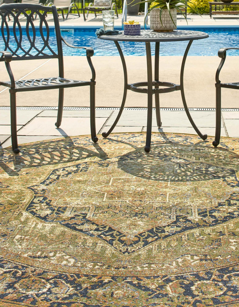 Patio Elegance Collection Area Rug - Haven Round Green lifestyle 53
