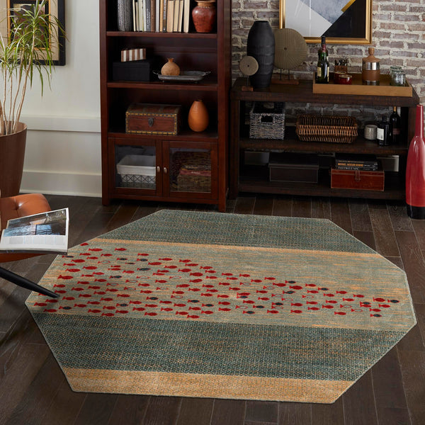 Zagros Oasis Collection Area Rug - Kermanshah Octagon Blue lifestyle 83