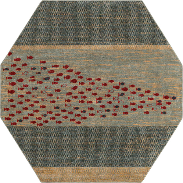 Zagros Oasis Collection Area Rug - Kermanshah Octagon Blue lifestyle 12