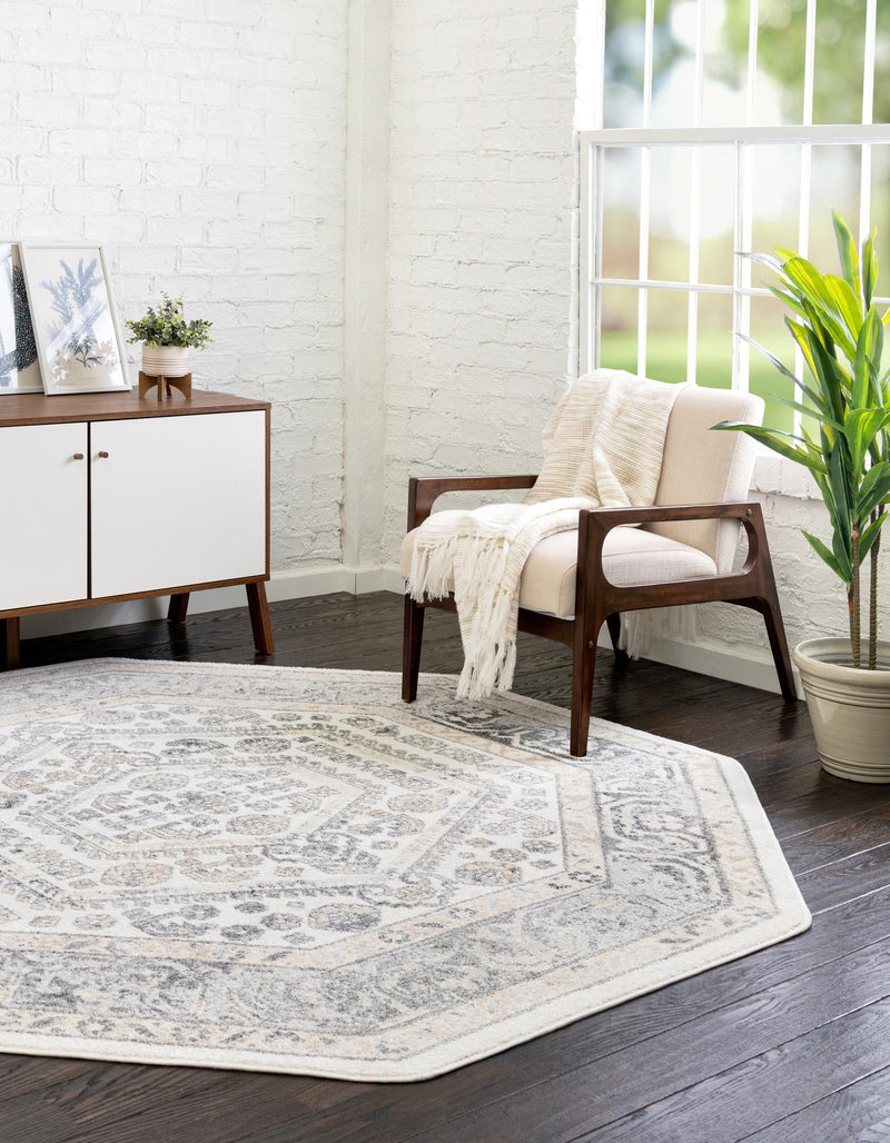 Adriana Terrace Collection Area Rug - Capri (Ivory) Octagon Ivory lifestyle 9