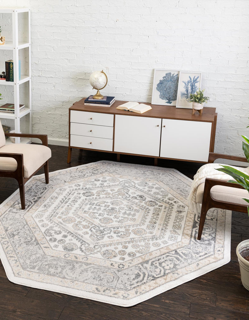 Adriana Terrace Collection Area Rug - Capri (Ivory) Octagon Ivory lifestyle 14