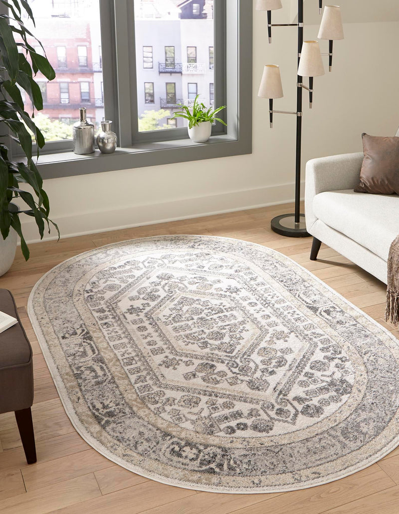 Adriana Terrace Collection Area Rug - Capri (Ivory) Oval Ivory lifestyle 7