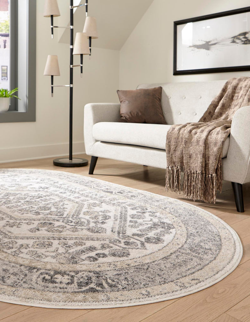 Adriana Terrace Collection Area Rug - Capri (Ivory) Oval Ivory lifestyle 12
