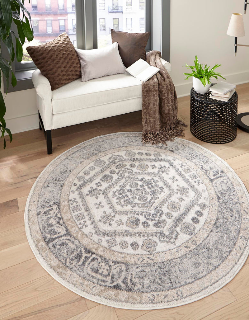 Adriana Terrace Collection Area Rug - Capri (Ivory) Round Ivory lifestyle 10