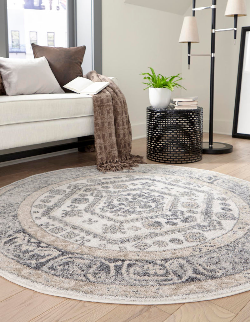 Adriana Terrace Collection Area Rug - Capri (Ivory) Round Ivory lifestyle 15