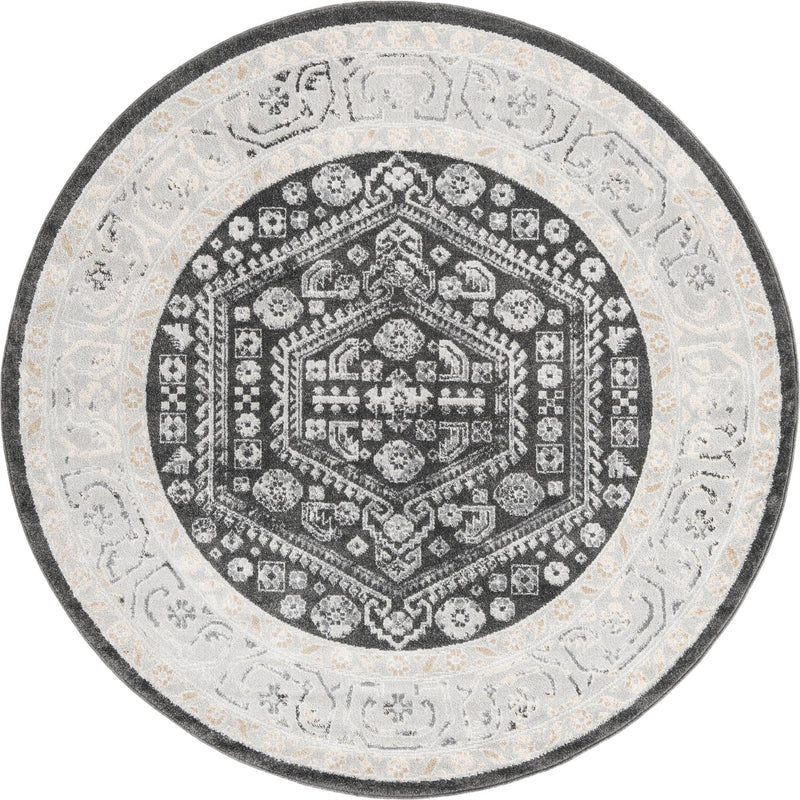 Adriana Terrace Collection Area Rug - Capri (Charcoal) Round Charcoal lifestyle 5