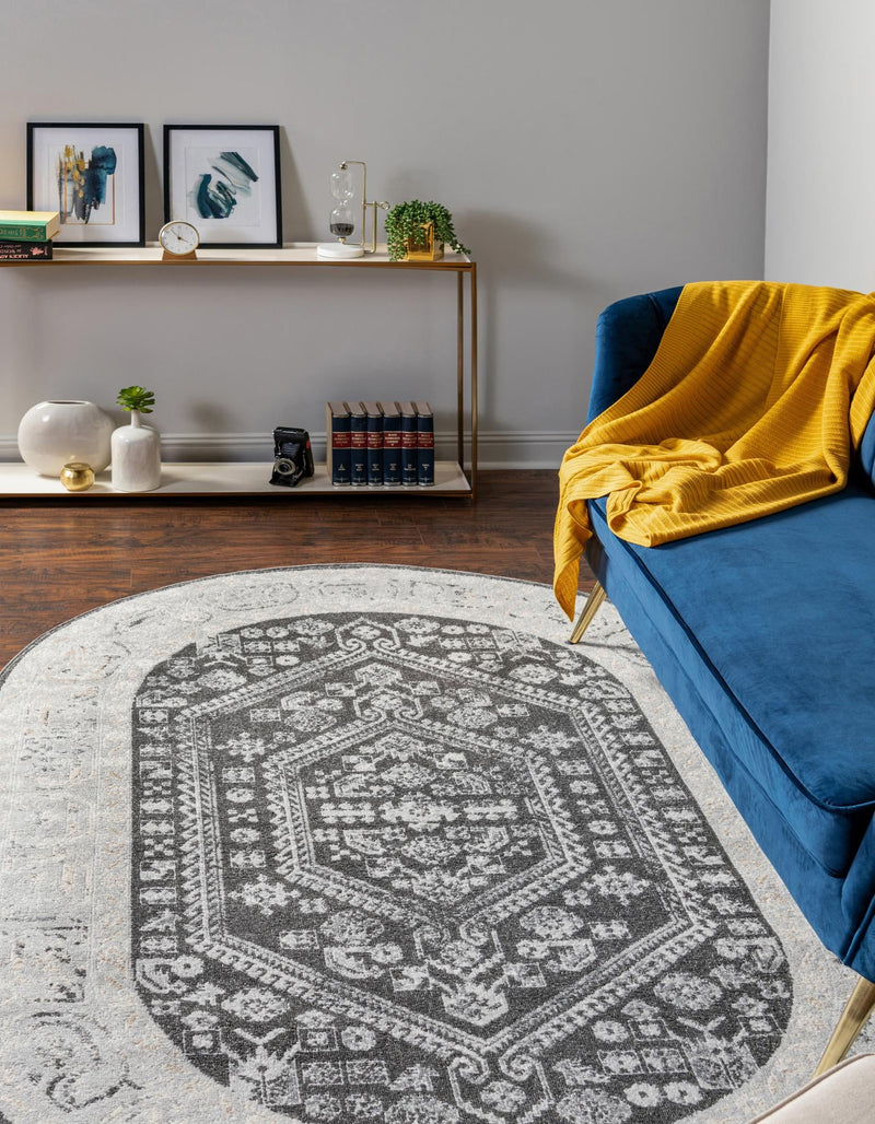 Adriana Terrace Collection Area Rug - Capri (Charcoal) Oval Charcoal lifestyle 12
