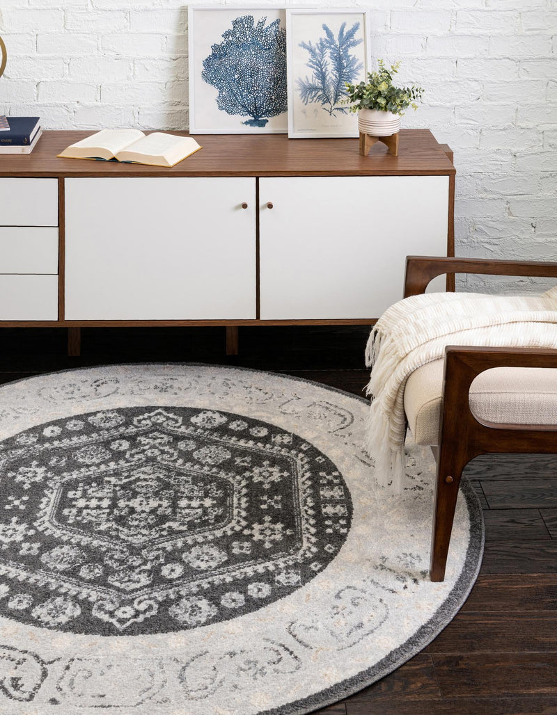 Adriana Terrace Collection Area Rug - Capri (Charcoal) Round Charcoal lifestyle 15
